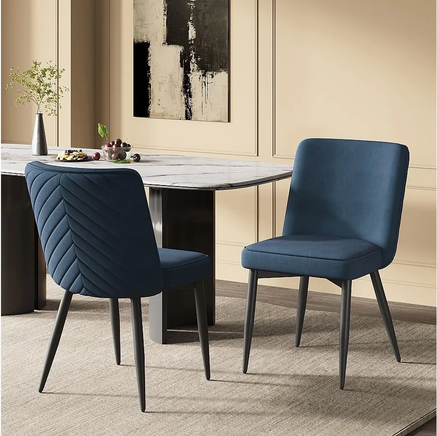 Zestaw 2 krzeseł do jadalni - 63 x 48 x 85 cm - do jadalni/salonu/kawiarni - styl nowoczesny - aksamit - ciemnoniebieski