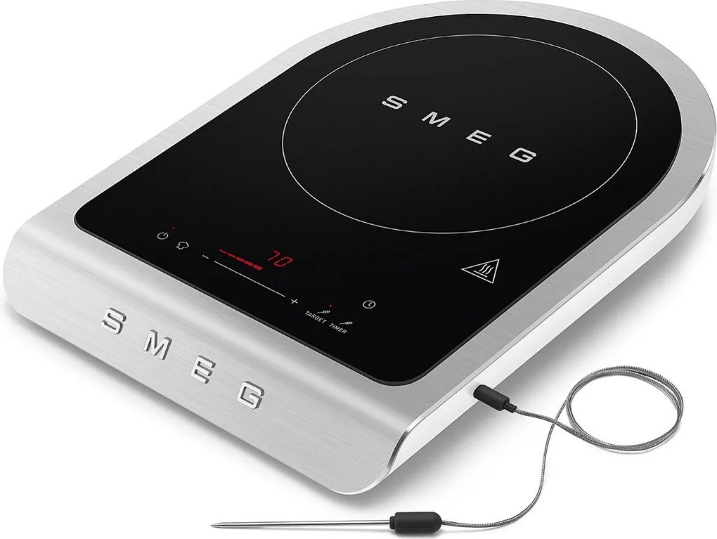 Płyta indukcyjna do postawienia Smeg PIC01WHMEU 2100W, 1 pole grzewcze, szkło ceramiczne białe i czarne, w zestawie sonda do gotowania