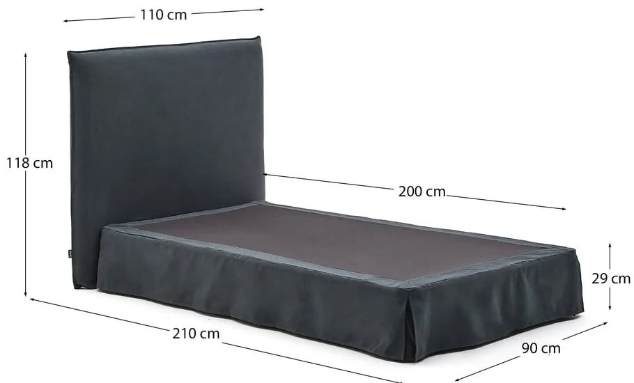 Antracytowe tapicerowane łóżko jednoosobowe 90x200 cm Jaira – Kave Home