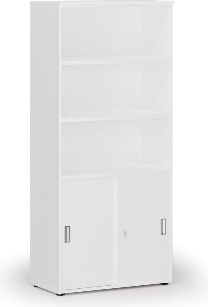 Szafa biurowa kombinowana PRIMO WHITE, drzwi przesuwne na 2 poziomach, 800 x 420 x 1781 mm, biały
