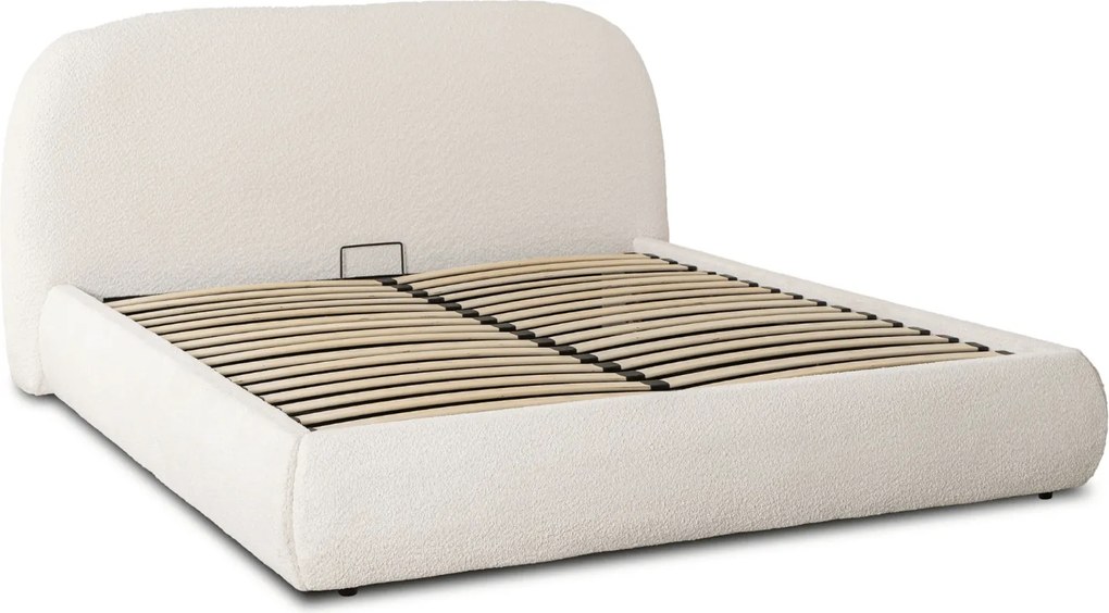 Łóżko Tapicerowane 160x200 cm ROSSO ze Stelażem i Pojemnikiem Dwuosobowe Boucle Kremowe