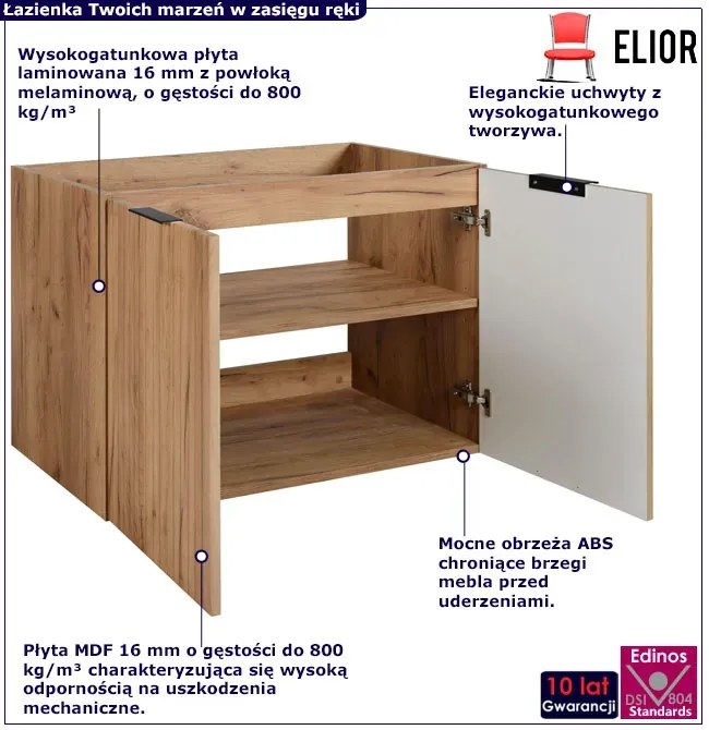Szafka łazienkowa dwudrzwiowa 80 cm dąb craft złoty R9-C85