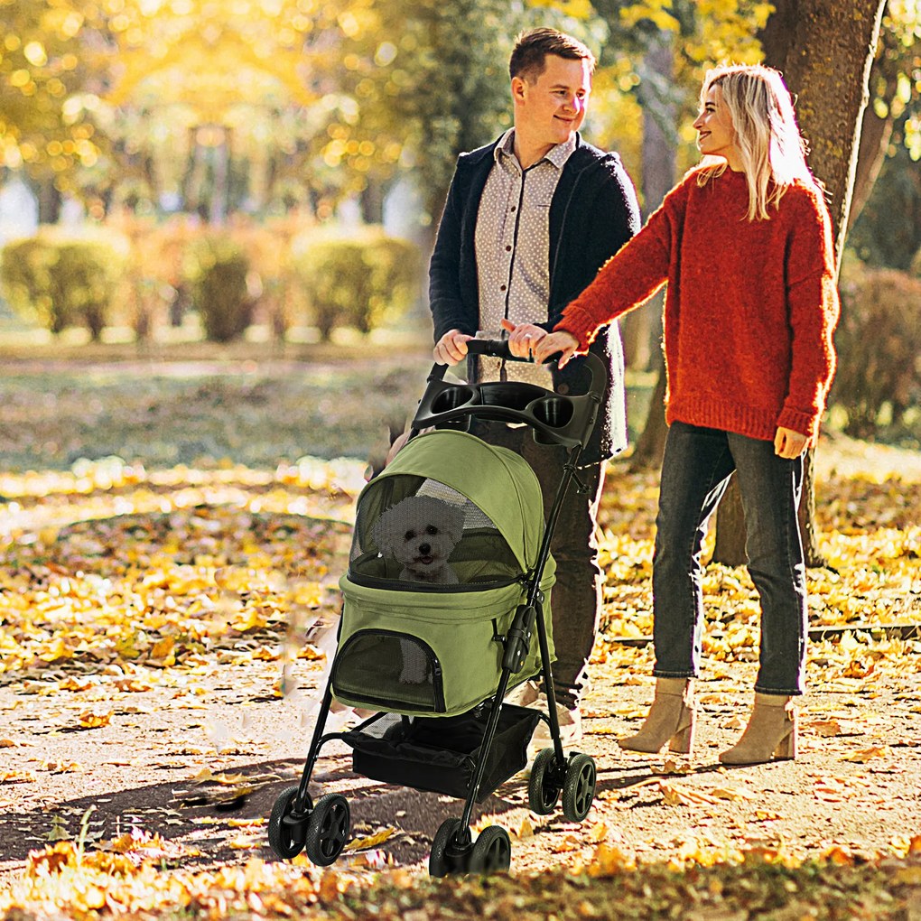 Outsunny Wózek dla Zwierząt Składany Ciemnozielony do 20kg | Aosom PL