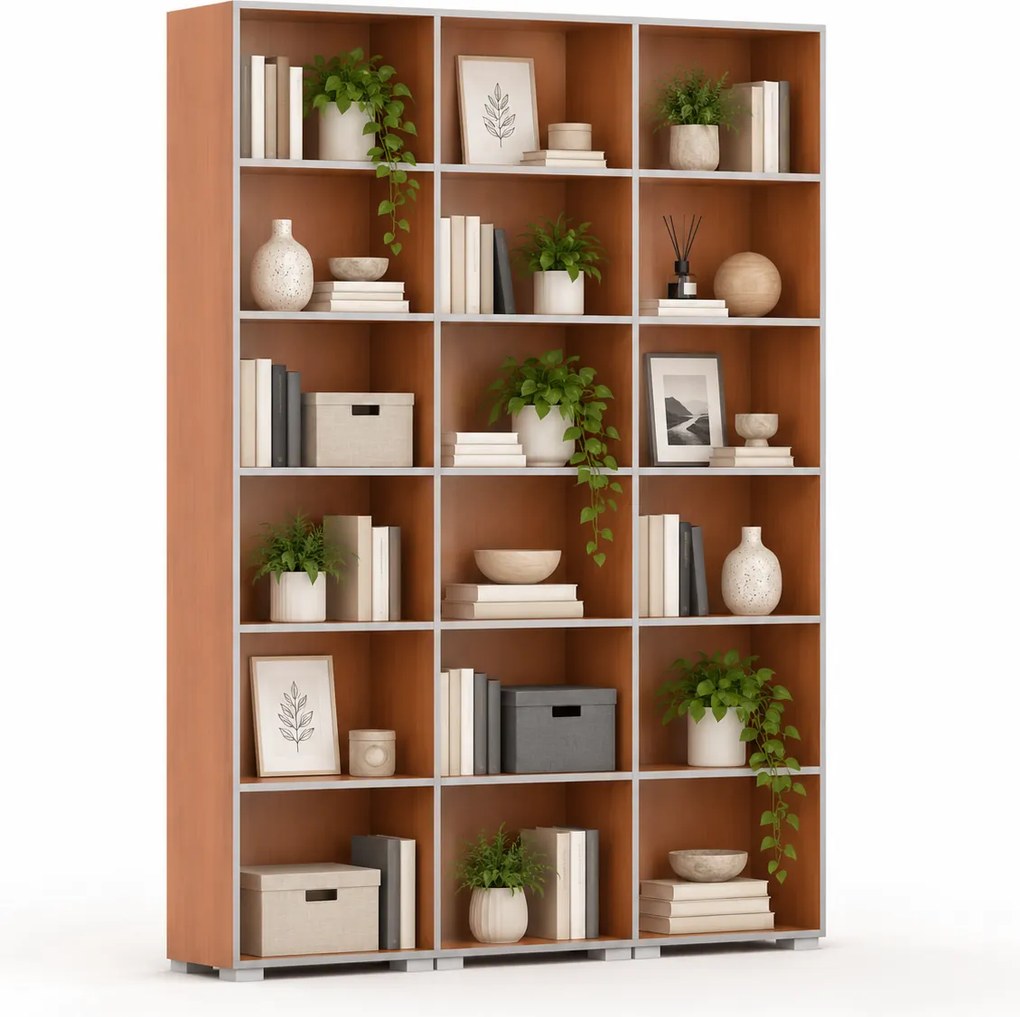Biblioteka SILVER LINE, 3 kolumny, 2230 x 1800 x 400 mm, czereśnia