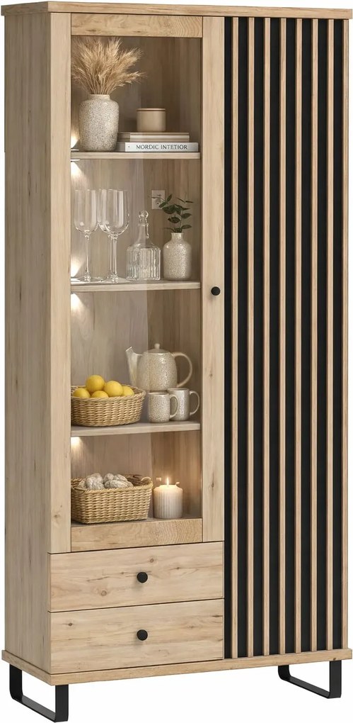 Wysoka witryna z lamelami do jadalni, salonu M8-T29