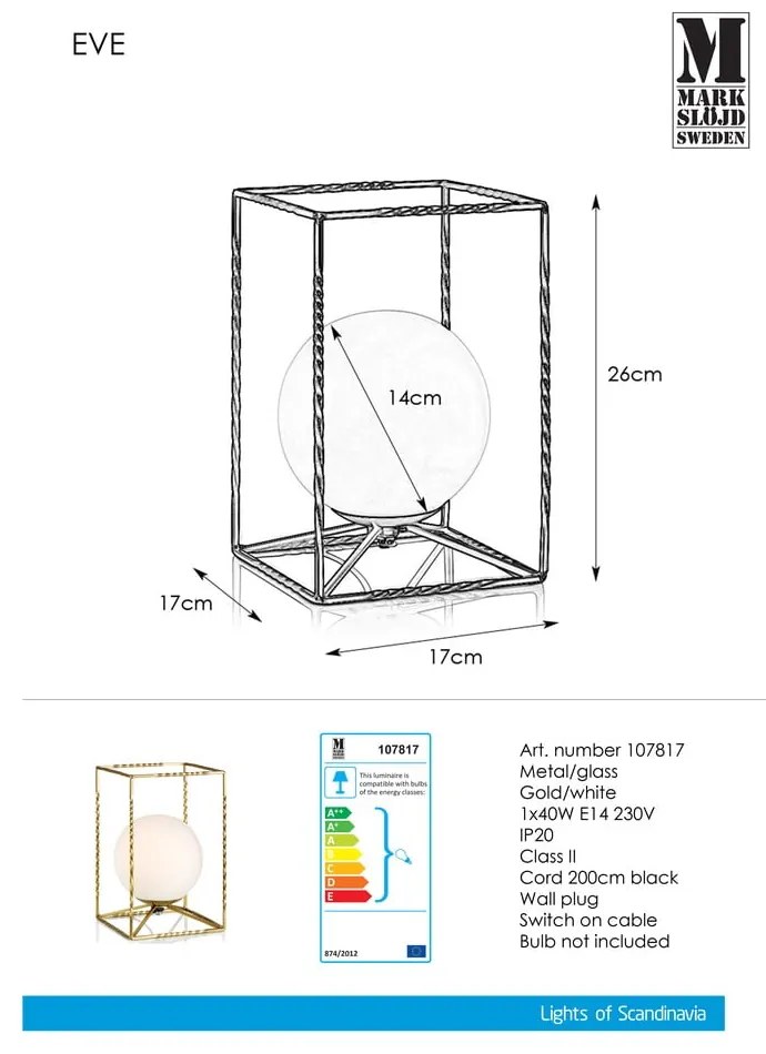 Lampa stołowa w kolorze złota Markslöjd Eve Table Gold