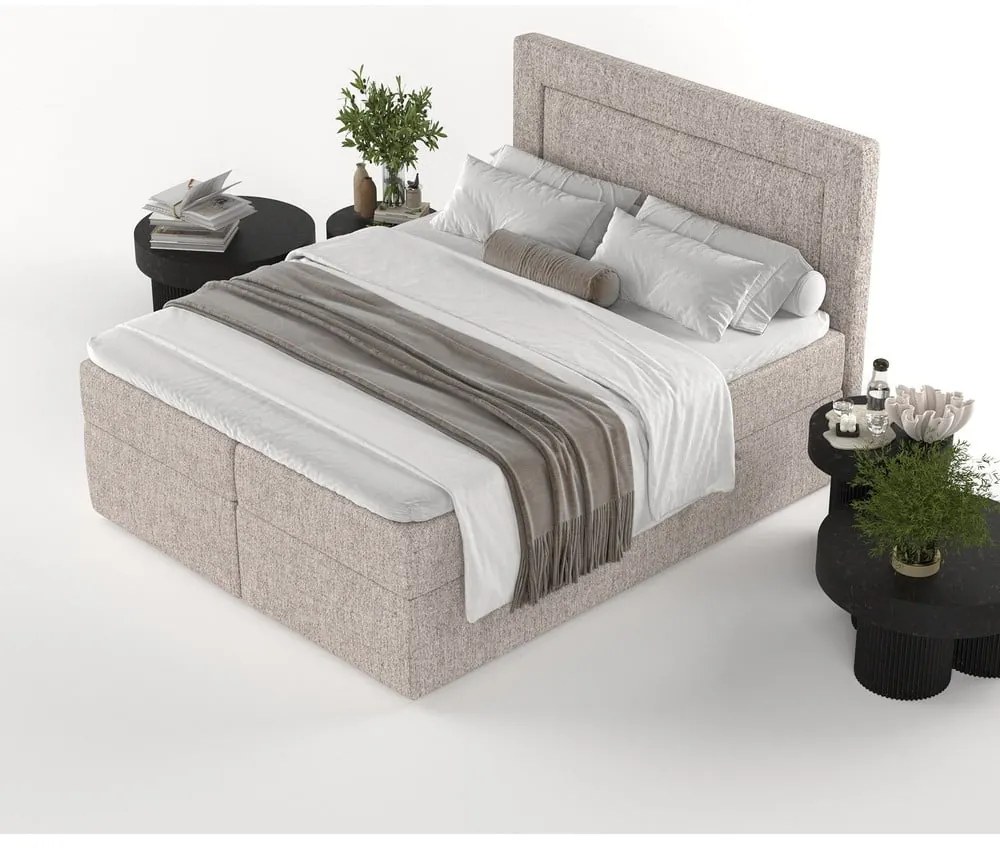 Jasnobrązowe łóżko boxspring ze schowkiem 140x200 cm Imagine – Maison de Rêve