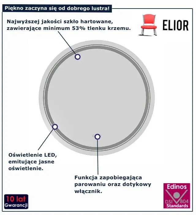 Nowoczesne okrągłe lustro z oświetleniem LED  H1-Z74