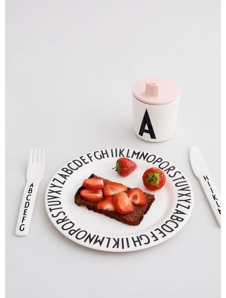 4-częściowy zestaw białych sztućców dla dzieci Design Letters