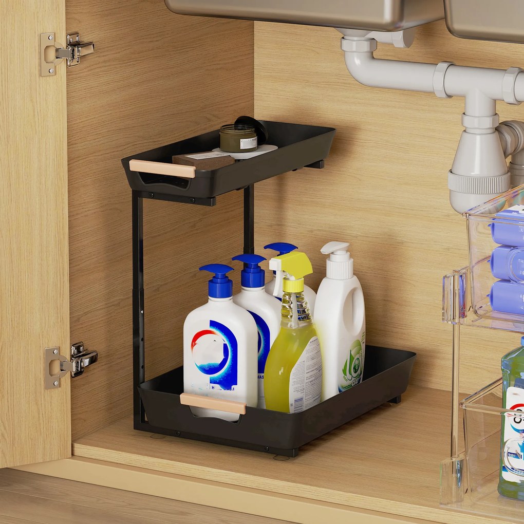 HOMCOM Regał kuchenny, regulowany, z 2 koszami, bar kawowy 40 x 30 x 33,5-42 cm