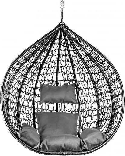 Czarne wiszące krzesło KOKON bez stojaka, szara poduszka