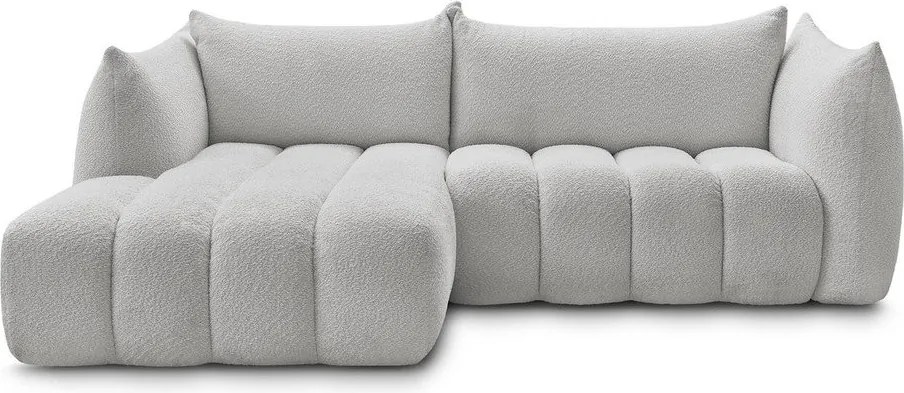 Jasnoszary narożnik z materiału bouclé (lewostronny/z szezlongiem) Azra – Bobochic Paris
