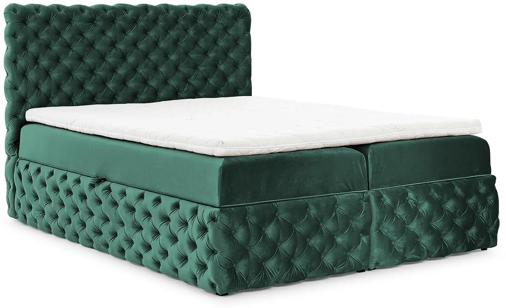 Zielone welurowe łóżko pikowane z pojemnikiem 5 rozmiarów M4-B90
