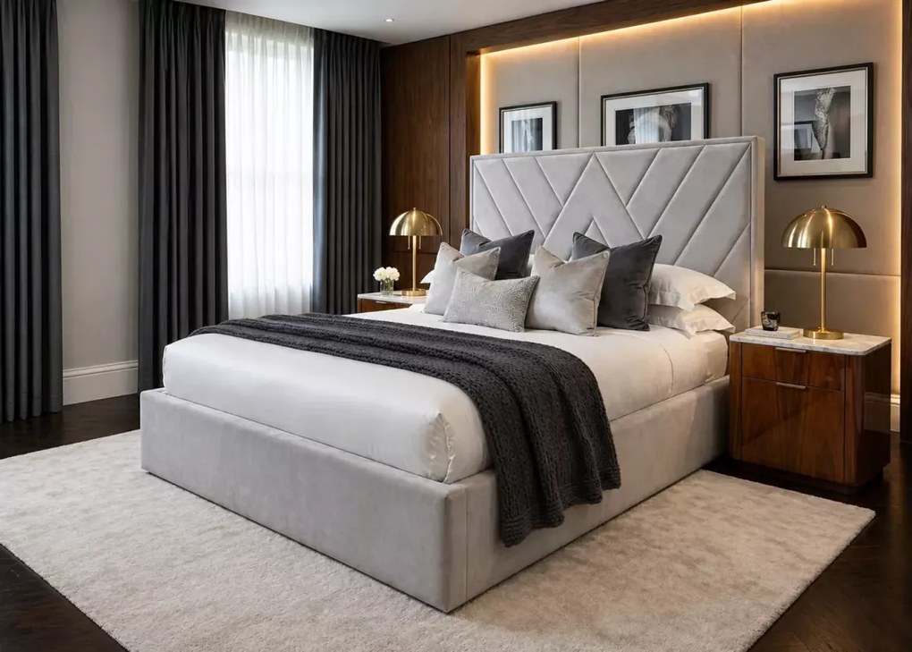 Łóżko tapicerowane Hilton z pojemnikiem na pościel i stelażem
