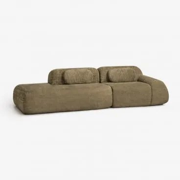 Sofa Modułowy Narożny 2-częściowy Z Lewym Szezlongiem Z Weluru Merida, Pakowany Próżniowo Szenila Gruba Szałwiowa Zieleń - Sklum