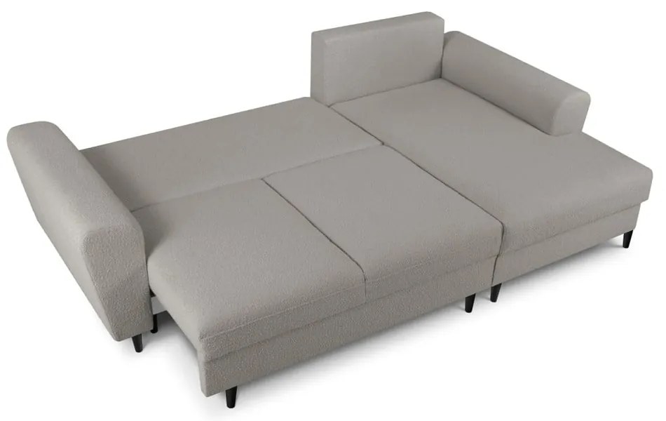 Jasnoszary rozkładany narożnik ze schowkiem z materiału bouclé (prawostronny/z szezlongiem) Kyoto – Cosmopolitan Design