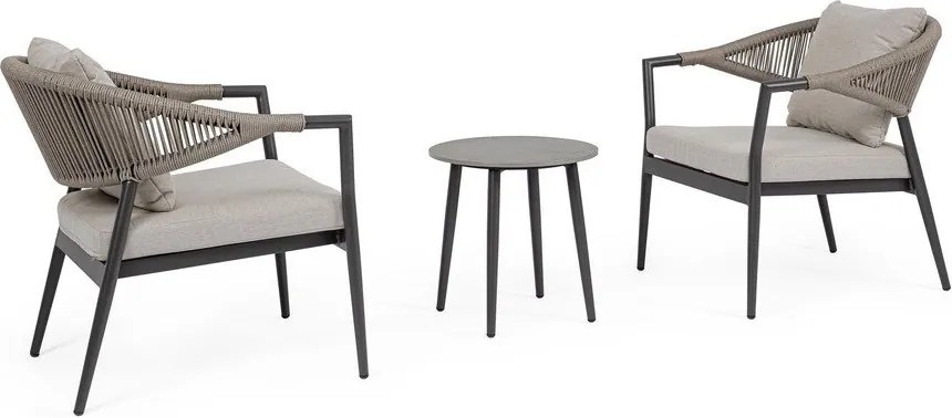 Aluminiowy zestaw mebli ogrodowych w kolorze khaki-szarobrązowym dla 2 osób Millor – Bizzotto