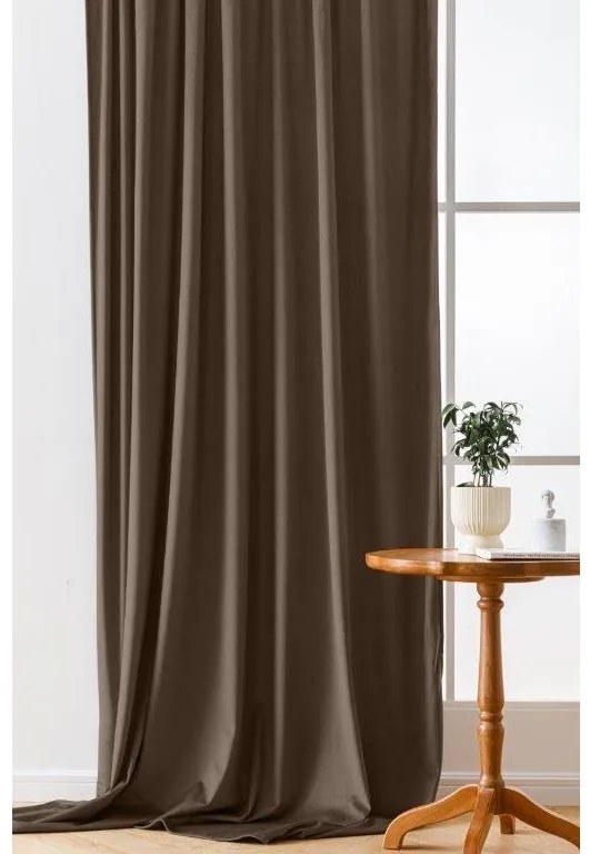 Brązowa zasłona zaciemniająca VELVET 140x270 cm Zawieszanie: Taśma z wiązaniami