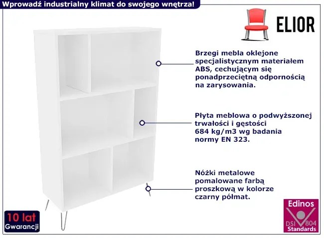 Biały regał na nóżkach w stylu loft - Zorina 12X