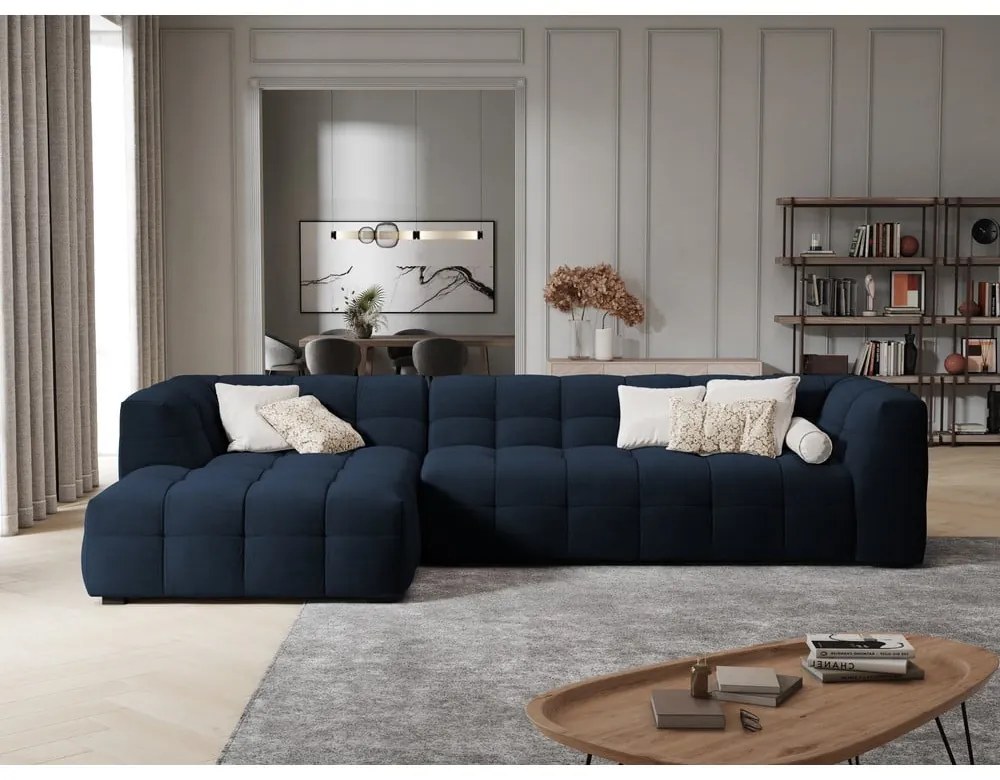 Niebieski aksamitny narożnik Windsor &amp; Co Sofas Vesta, lewostronny