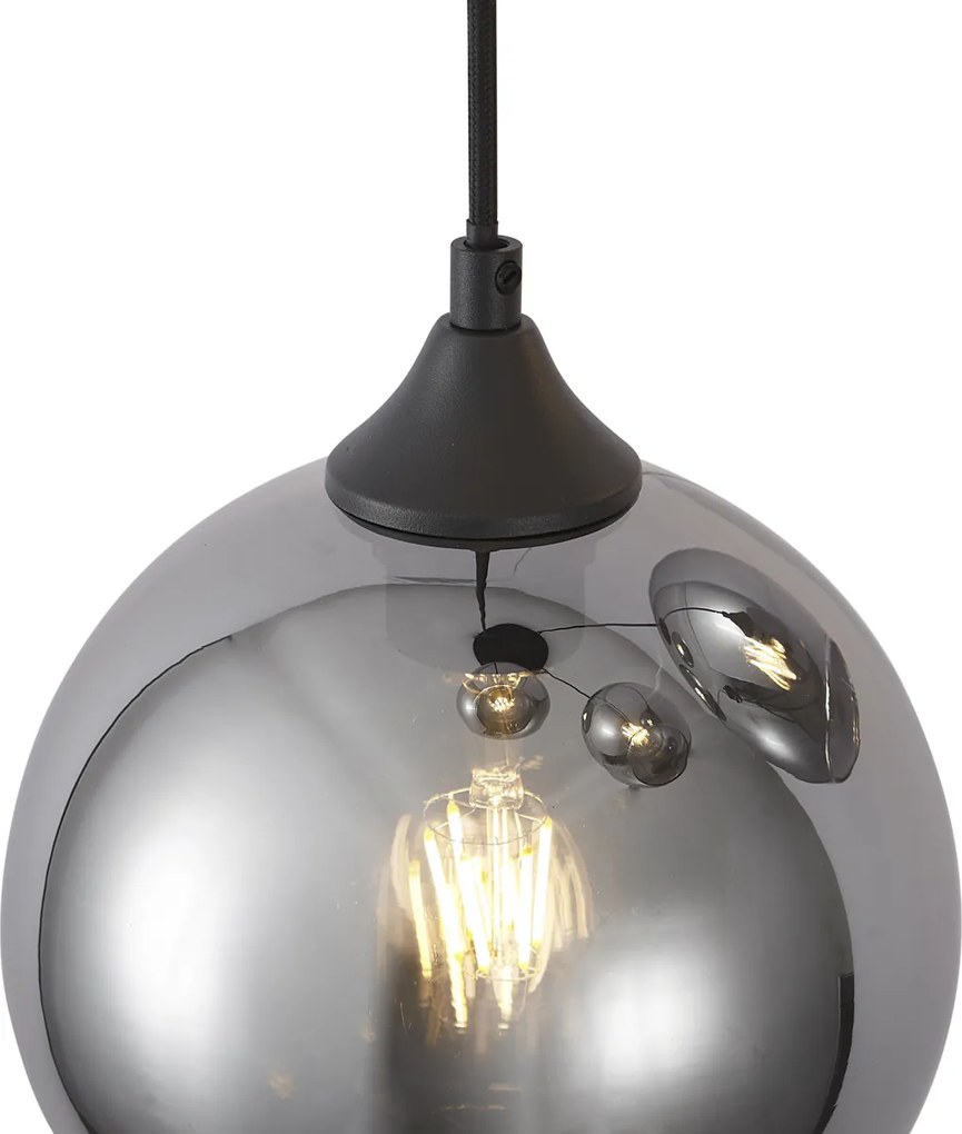 Lampa wisząca Art Deco czarna z przydymionym szkłem 4-źródła światła - Wallace