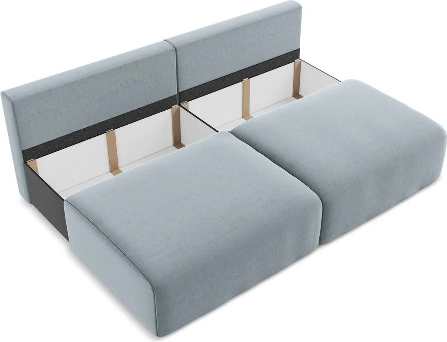 Niebieska aksamitna rozkładana sofa ze schowkiem 216 cm Kalena – Makamii