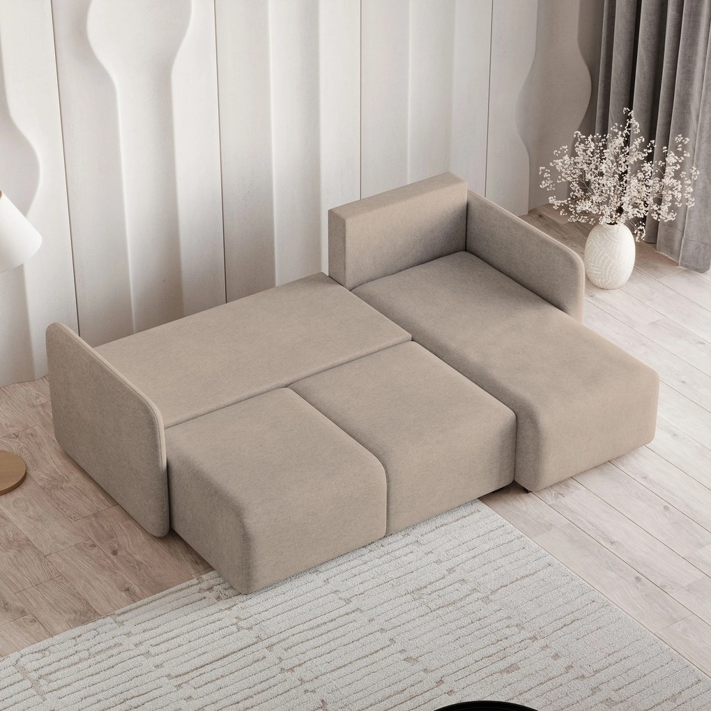 Masseno Narożnik SUVINO z funkcją spania i pojemnikiem na pościel Narozniki L, Rozkładana sofa - Beżowy, NEVE 04