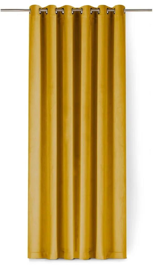 Musztardowa aksamitna zasłona częściowo zaciemniająca (dimout) 265x225 cm Velto – Filumi