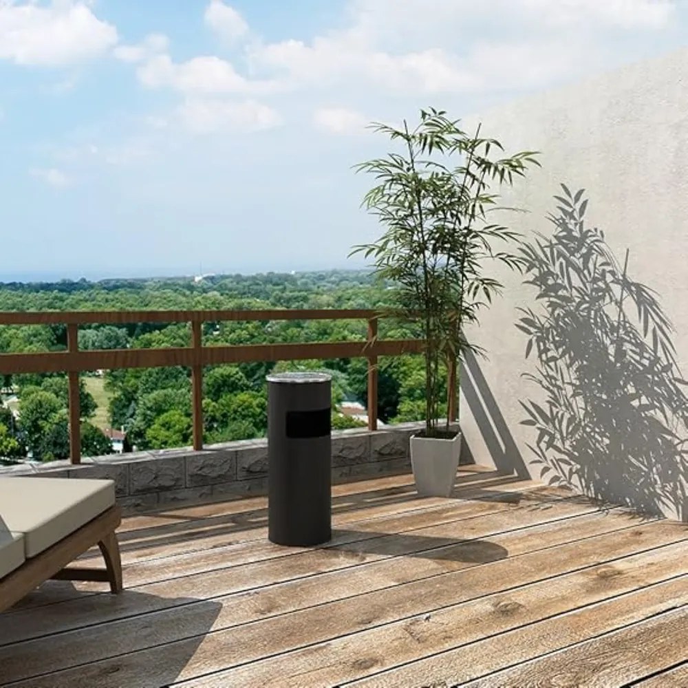 Stojący popielnik z koszem na śmieci SMOKE, 60,5x24,5 cm, czarny SongmicsHome