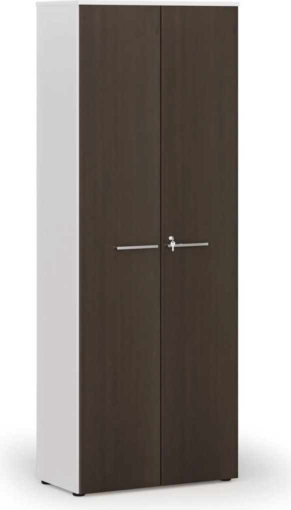 Szafa biurowa z drzwiami PRIMO WHITE, 800 x 420 x 2128 mm, biały/wenge