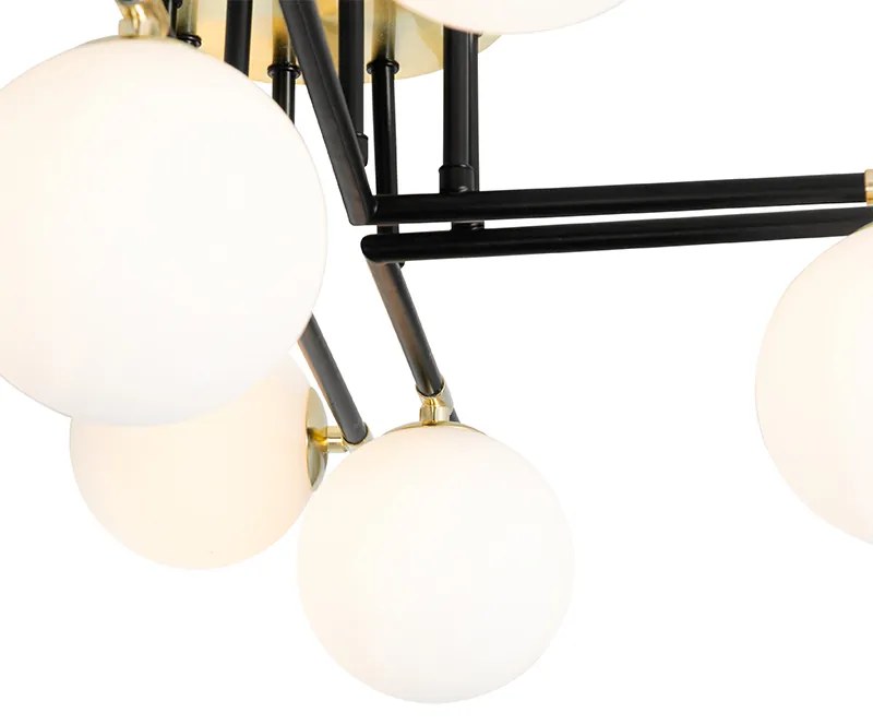 Plafon / Lampy sufitowe art deco czarny ze złotem i opalowym szkłem 8-świateł - Lynn ArtDeco Oswietlenie wewnetrzne