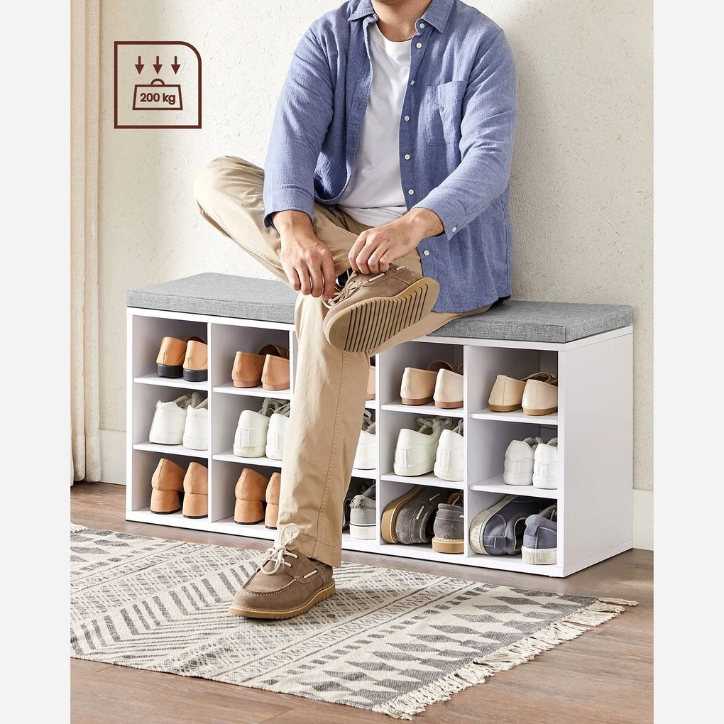 Szafka na Buty z Siedziskiem, Biała, Szara - LHS15WT