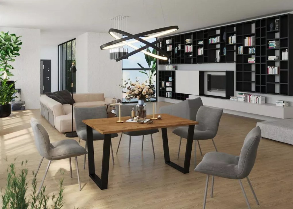 Stół Cezi industrialny 28 mm – nowoczesny stół z blatem z płyty laminowanej i czarnym metalowym stelażem