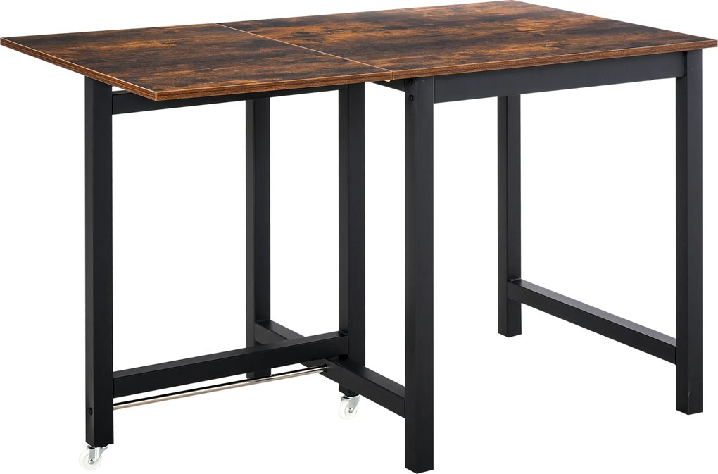 HOMCOM Składany stół jadalny, Stół industrialny, składany, metalowy i drewniany, oszczędzający miejsce, Brązowy