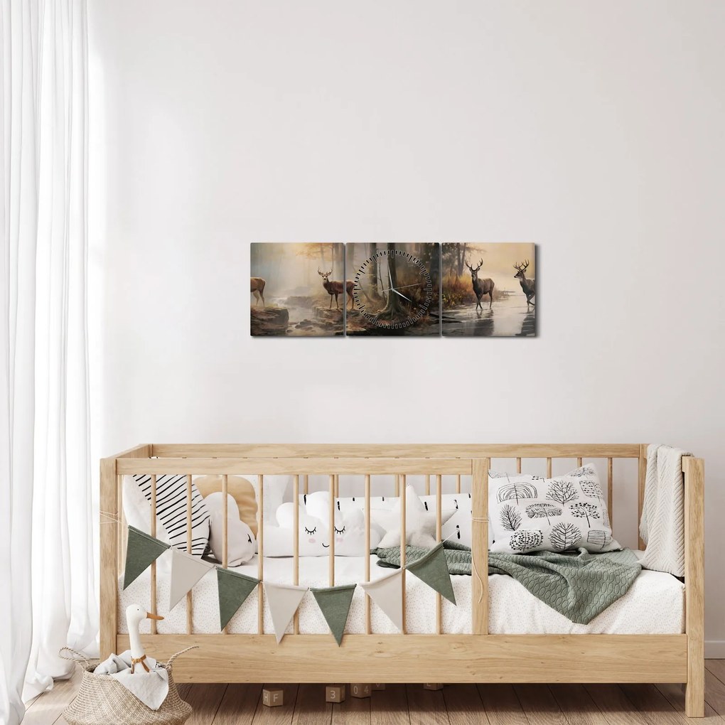 Obraz - Obraz dzikiej przyrody w stylu vintage (z zegarem) (90x30 cm)
