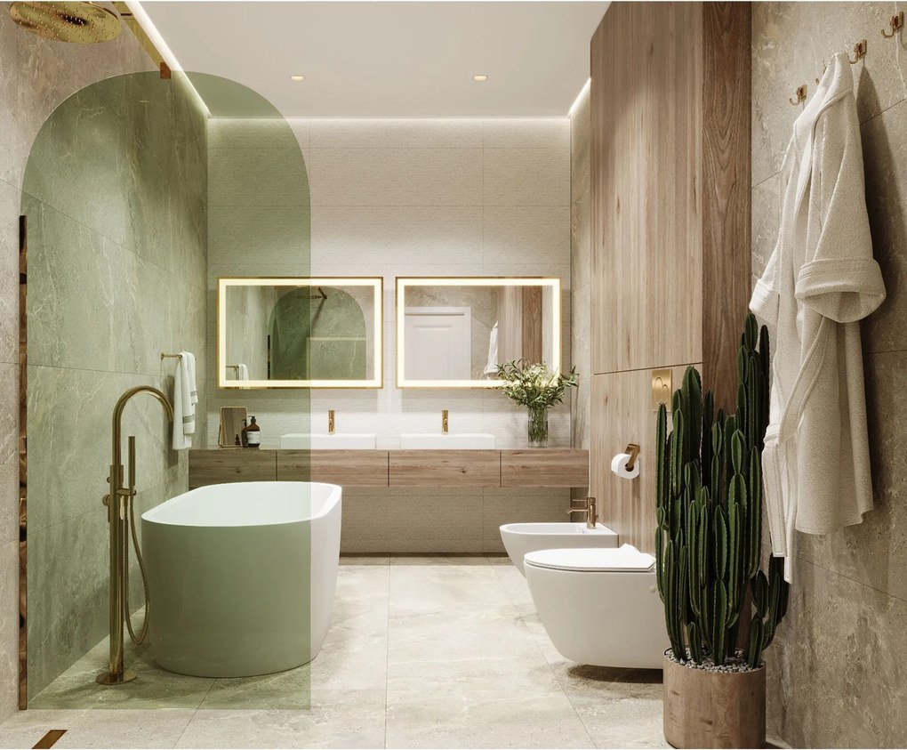 Ścianka prysznicowa WALK IN zielona 8mm półokrągła FIX MOLIS NATURE green oval MASSI I różne rozmiary : Kolor profili kabiny - złoty, Szerokość ścianki - 80 cm, Typ montażu - WALK in FIX (Do ściany)