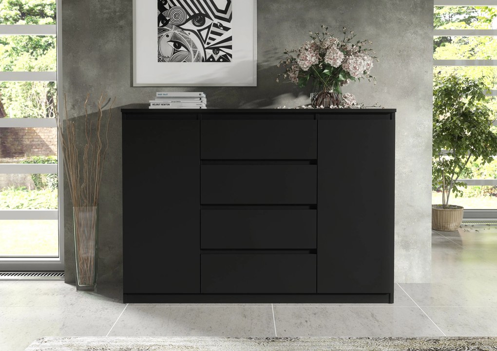 Komoda NUDO - Czarny / Front Czarny / Mat / 120 cm / 4 szuflady