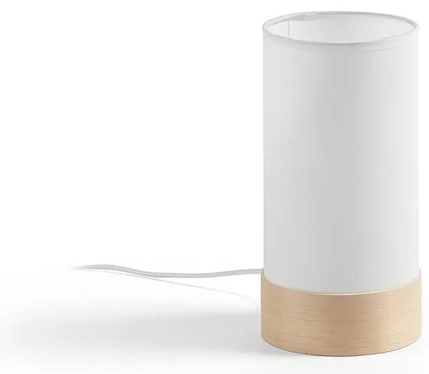 Biało-naturalna lampa stołowa z litego drewna bukowego z tekstylnym kloszem (wysokość 26 cm) Slat – Kave Home