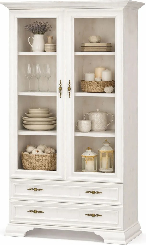 Klasyczny biały regał z witryną W4-B35