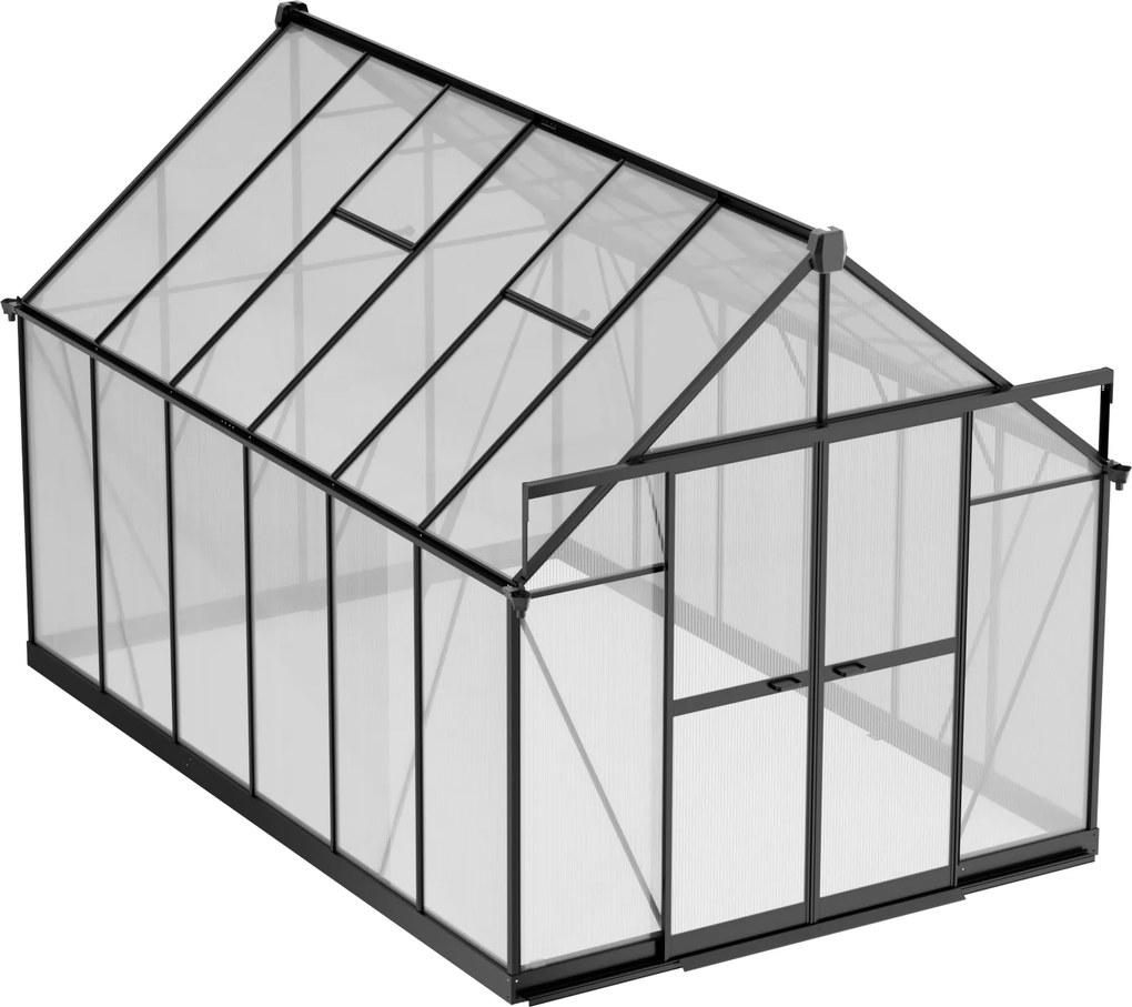 Szklarnia 240 x 244 x 371 cm, wzmocniona konstrukcja, poliwęglan 6 mm