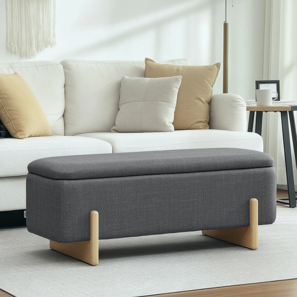 HOMCOM Hoker ze schowkiem ławka tapicerowana puf skrzynia do przedpokoju tkanina len 111x44x44,5 cm ciemnoszara siedzisko otwierane | Aosom PL