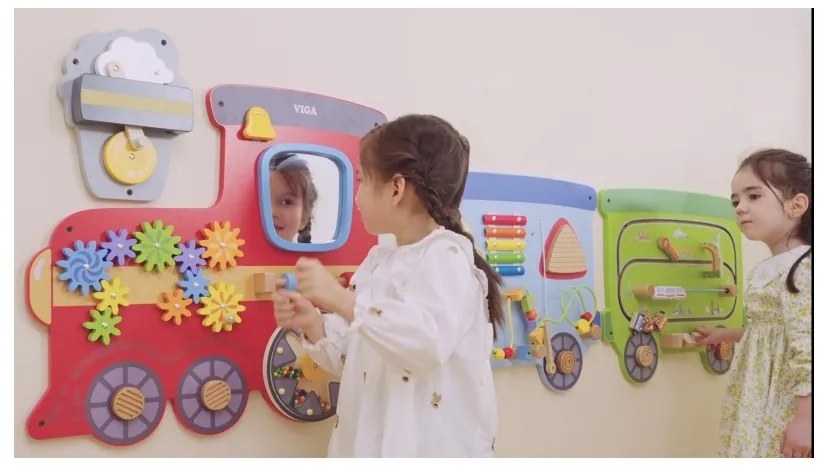 Viga drewniana tablica sensoryczna-manipulacyjna edu pociąg