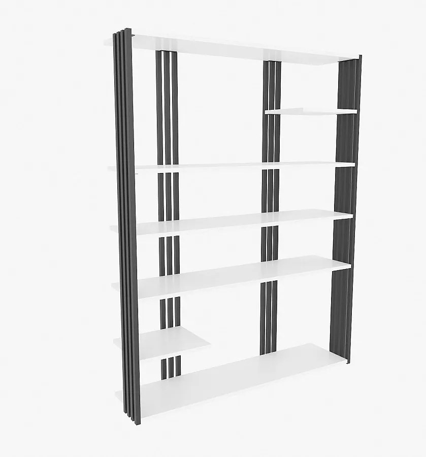 Stylowa, czarno-biała biblioteczka, 120 x 160 x 29,6 cm | Płyta wiórowa pokryta melaminą w 100%, grubość 18 mm | Idealna do nowoczesnego wys