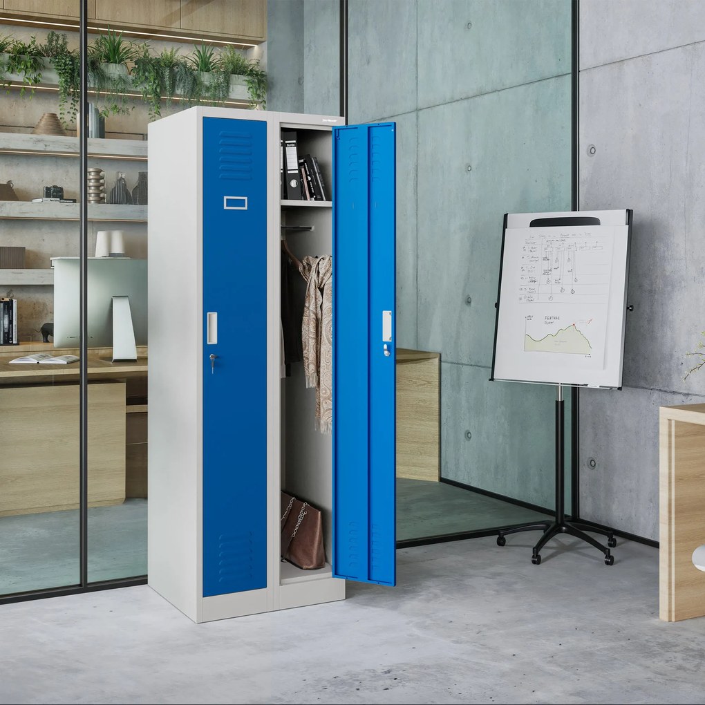 Szafka pracownicza metalowa czterokomorowa niebieska: KACPER II