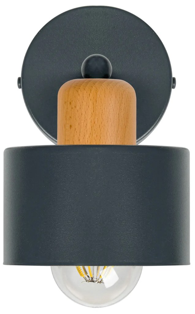 Antracytowy kinkiet LED WD-BU1010AN jednopunktowy z metalu i drewna