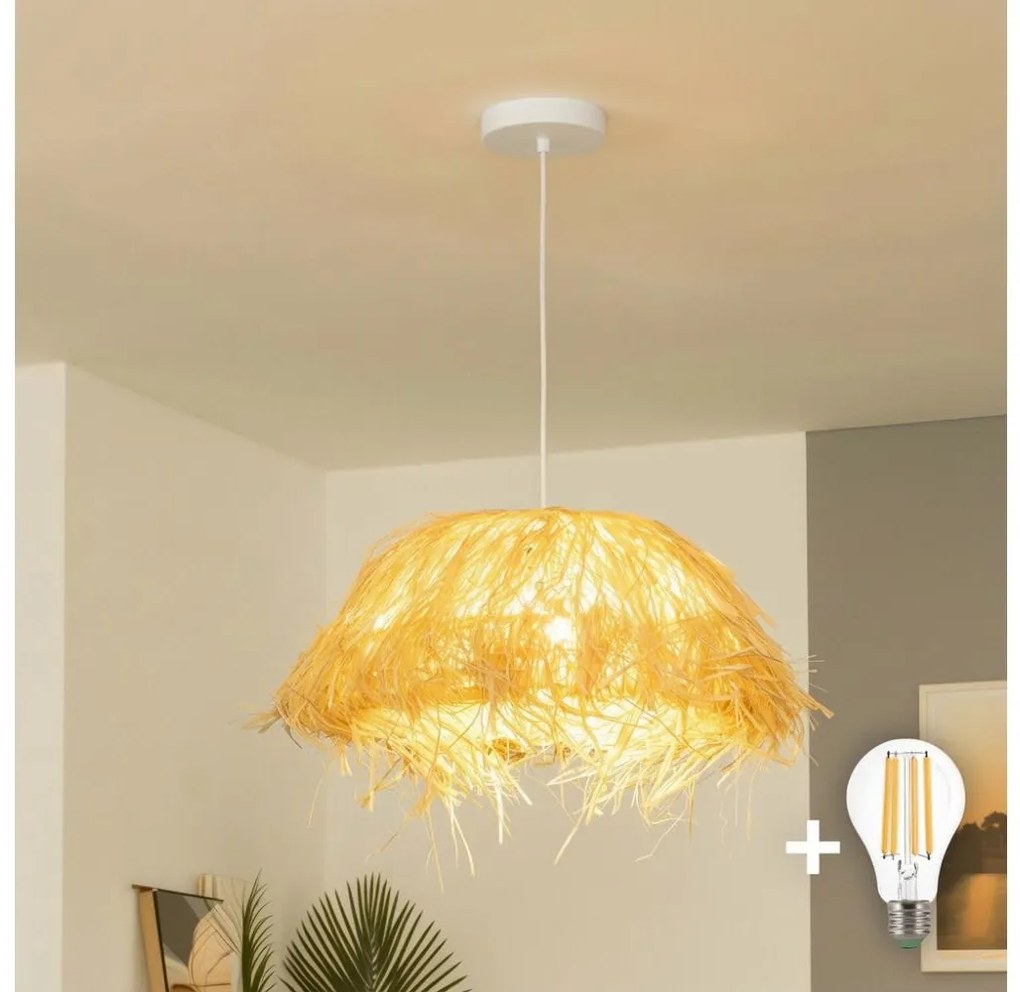 Brilagi - LED żyrandol na lince CERIA BOHO 1xE27/40W/230V śr. 40 cm z rafii