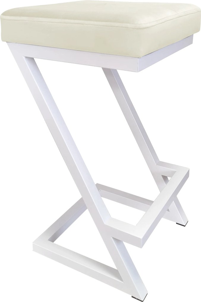 Hoker ZETA krzesło barowe tkanina Welur podstawa metalowa LOFT : Kolor Stelaża - Biały, Kolor tkaniny - VELVET - MG50
