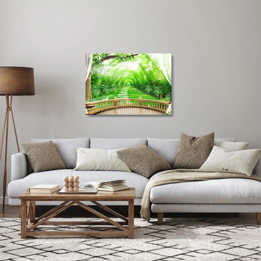 Obraz na szkle - Widok na tropikalny ogród (70x50 cm)