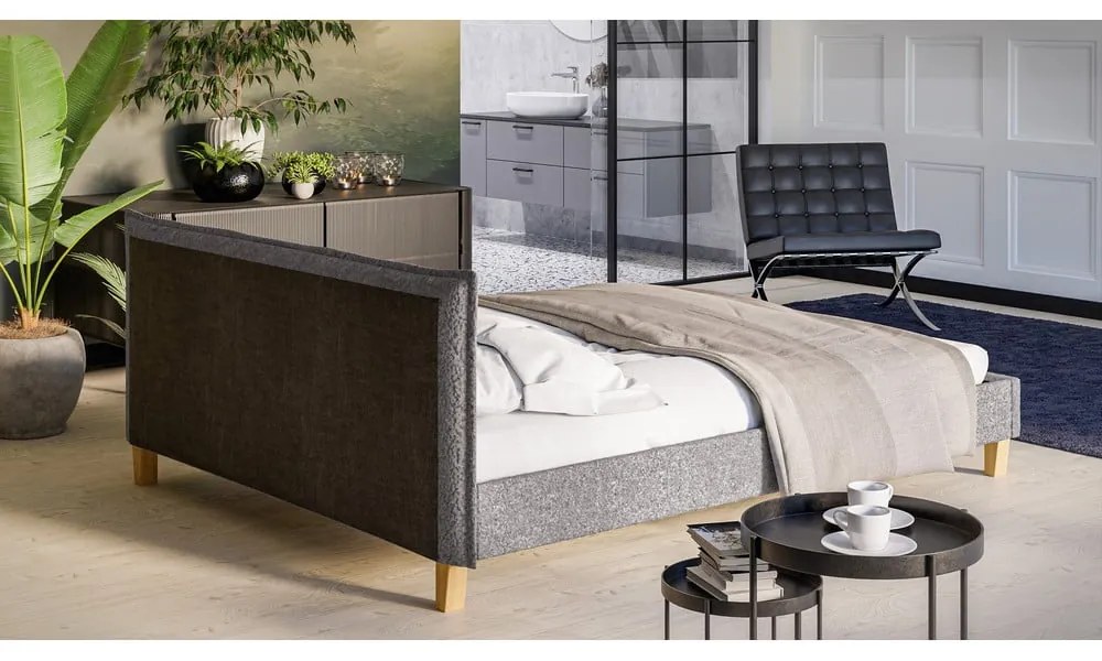 Szare tapicerowane łóżko dwuosobowe ze stelażem 160x200 cm Tina – Ropez