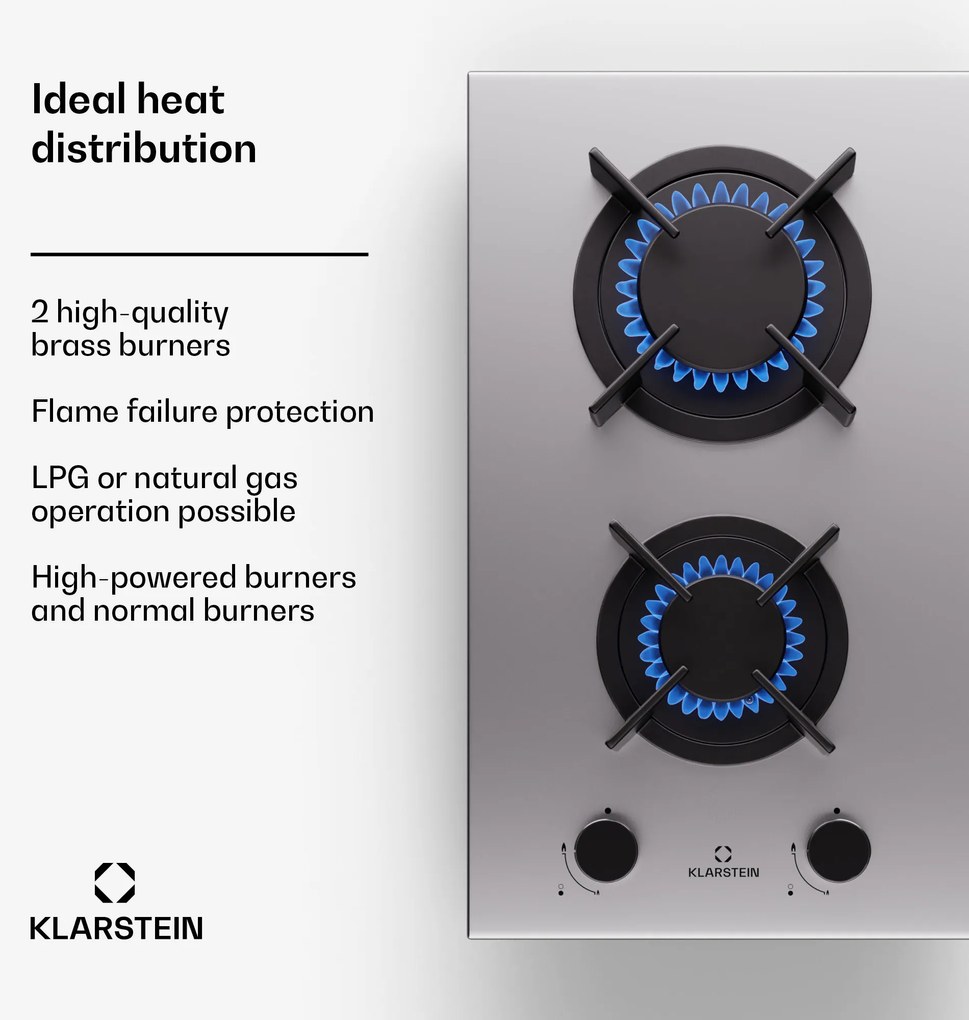 Klarstein Goldflame 30cm Płyta gazowa 2 palniki Srebrny